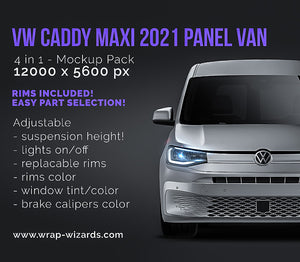 Volkswagen Caddy Maxi 2021 panel van with rear window satin matt finish - all sides Car Mockup Template.psd