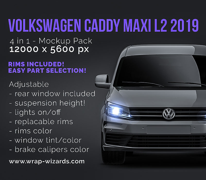 Volkswagen Caddy Maxi L2 2019 optional rear window - Van Mockup